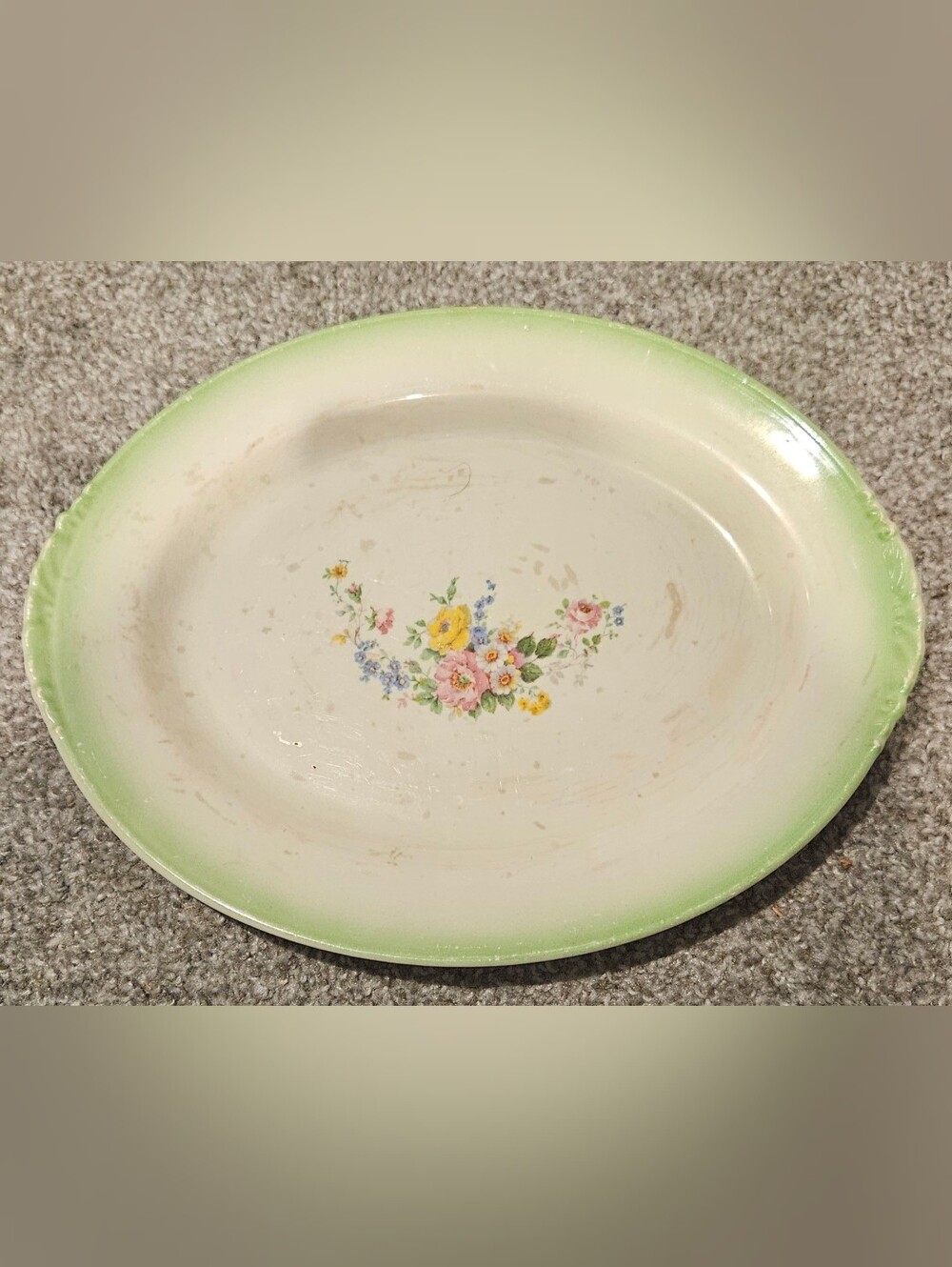Vintage Homer Laughlin Nautilus Green Floral Serving Platter 1940s